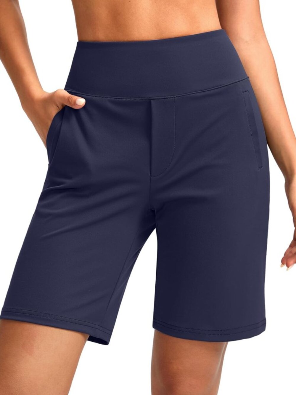 Women's 9" Long Bermuda Shorts with 4 Pockets - Comfortable & Stylish Summer